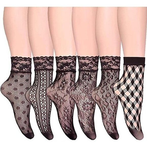𝅺FISHNET Socks Lace Short Ankle Stockings Socks Boots Heels Anklet Dress NWT - Picture 1 of 10